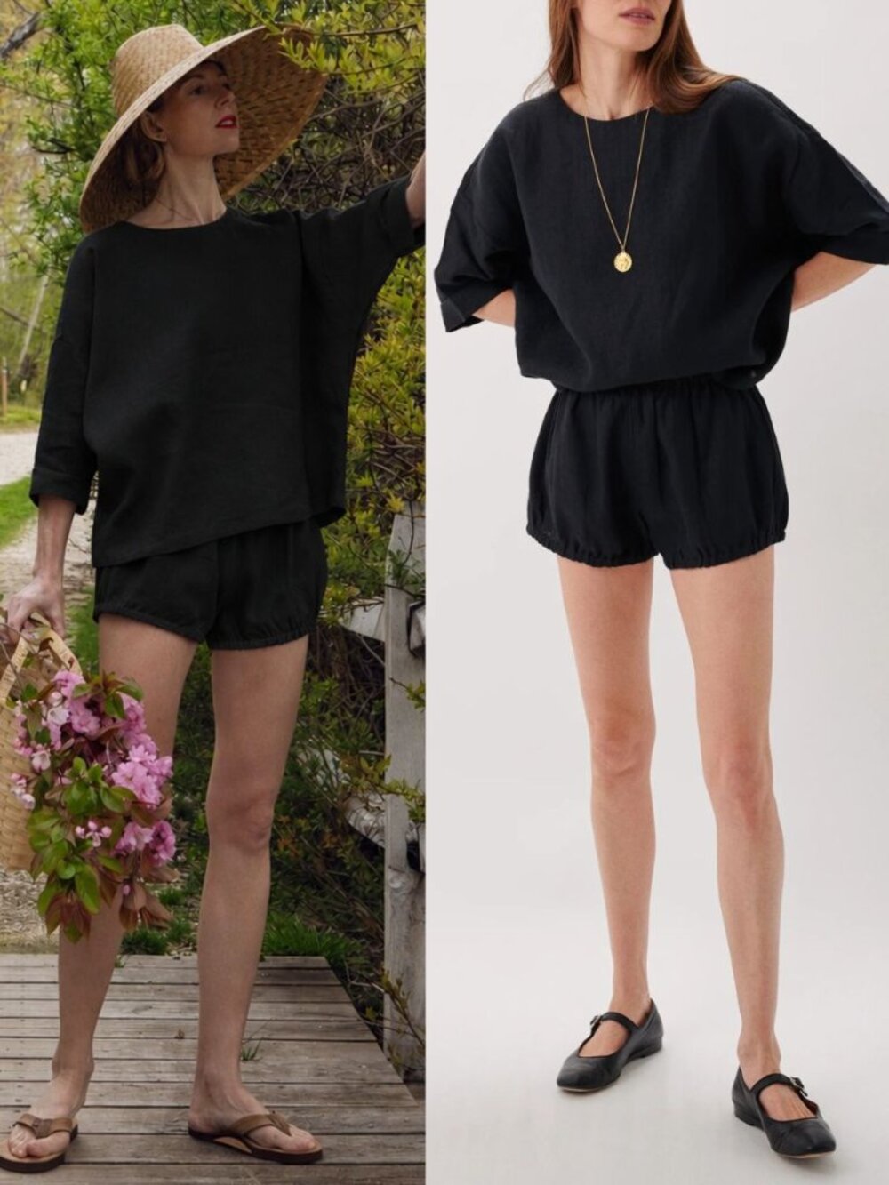 Suzie Kondi Linen Set Saria Top & Hera Bloomers Short Black Size S/M